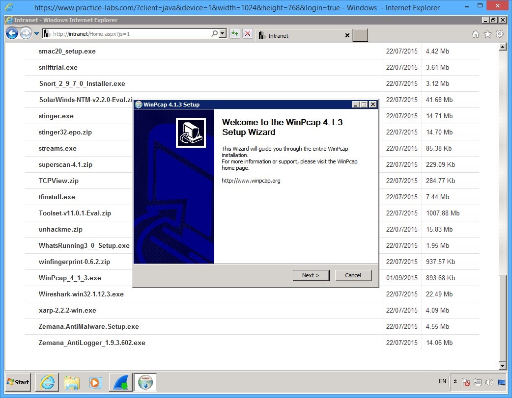 Practice Labs screenshot.